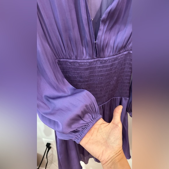 Maje Reloua Purple Satin Smock-Waisted Long Sleeve Dress FR 34 (US XS or 0) - Picture 8 of 13